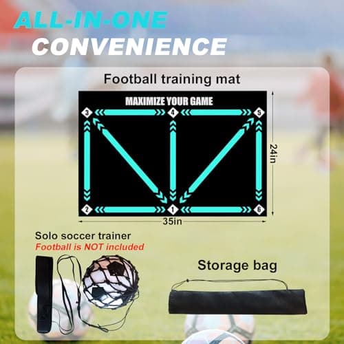 ECENUR Football Footstep Training Mat, Soccer Training Mat 35 * 24IN, Soccer Skills Training Equipment with Storage Bag and Soccer Return Trainer Net (Black-Blue) - Thumbnail 2