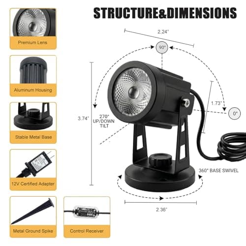 Ucomeuni LED Spotlight Indoor for Plants Uplights Lamp Accent Lighting Decor 12V Low Voltage Warm White Up Down Spot Lights Outdoor Landscape Lighting 2 Pack(Adapter, Base and Stake Included) - Thumbnail 2