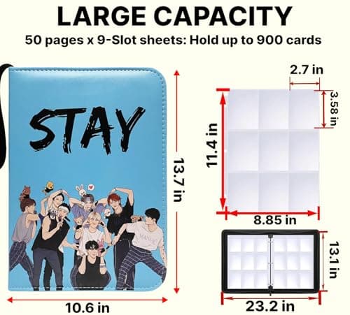 KEFEIKJ Cute Trading Photocard Binder, STAY Photo Album Cartoon Card Holder Book Storage 900 Cards with Sleeves for Lomo Cards Gift - Boys & Girls, idol Photo Protect (Blue, 9 Pockets) - Thumbnail 3