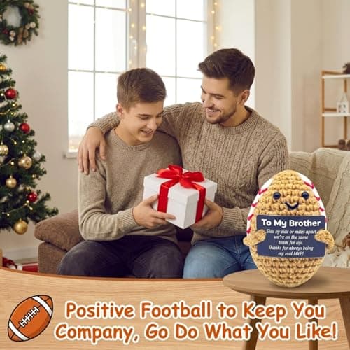 Brother Gifts,Positive Football Emotional Support Gift - Handmade Crochet Knitted Football Doll with Encouraging Card - Unique Sports Birthday Present for Son, Brother, Football Fans,Office Desk Decor - Thumbnail 2