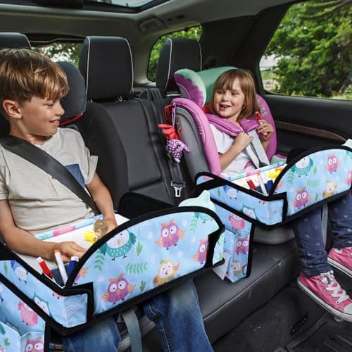 WENRENER Kids Travel Tray, Car Seat Tray for kids Travel, Toddler Road Trip Essentials With Drawing Kit, Toddler Lap Desk Organizer for Car, Carseat Table for Airplane - Thumbnail 2