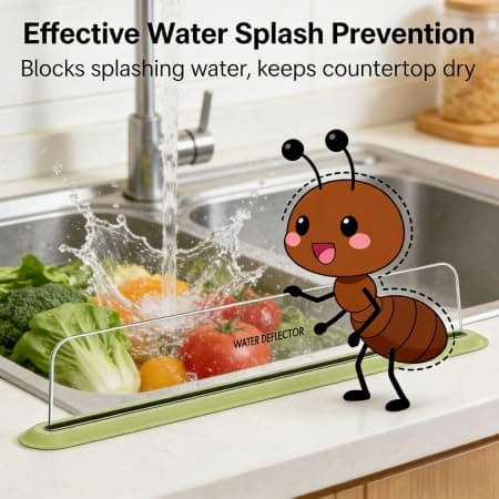 Kitchen Sink Splash Guard, Strong Suction Cup Design, Transparent PET Material, Tool-Free Installation, 19.8Inch(50.3cm) Length for Kitchen & Bathroom, Keeps Countertop Dry & Tidy - Thumbnail 5
