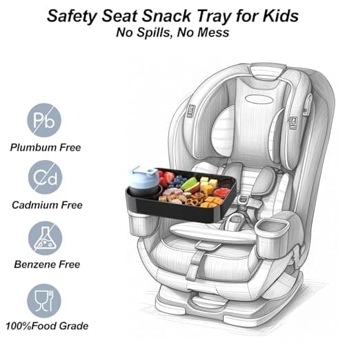 Car Seat Snack Tray for Kids, Mess-Free Square Travel Tray Cup Holder Snack Tray, Durable Car Food Tray for Toddlers, Universal Fit Kids Travel Road Trip Essentials (1, Black) - Thumbnail 3