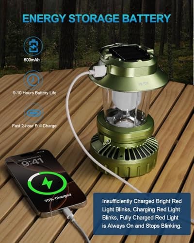 2-Pack Camping Lantern with Fan, Rechargeable Solar LED Waterproof USB Output Hanging Light Camping Essentials Survival Kits for Indoor Outdoor Home Emergency Light Power Outages (4 Light Modes) - Thumbnail 5