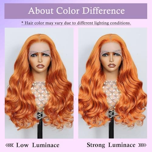 Barbique 26 Inch Orange Long Wavy 13x6 Lace Front Wig Synthetic Heat Resistant Glueless for Women Pre Plucked HD Transparent Lace Wigs with Baby Hair for Women - Thumbnail 6