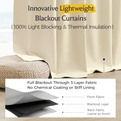 HushLoom Pinch Pleated Full Blackout Curtains for Bedroom & Living Room, Lightweight Thermal Insulated Blackout Window Curtains & Drapes 95 Inches Long, 2 Panels Set(40" W x 95" L, Cream) - Thumbnail 3