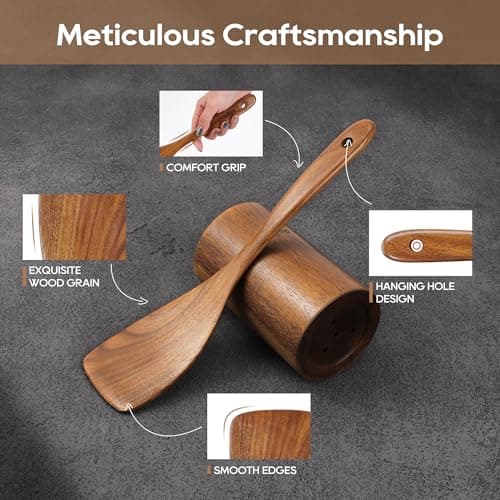 KLYRO 5 PCS Wooden Spatula Set, Natural Teak Wooden Spoons for Cooking, Nonstick Cookware Safe Kitchen Utensils Set, Durable & Elegant Cooking Utensils Gift Set - Thumbnail 5