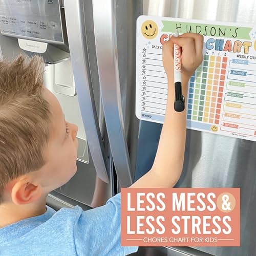 Hadley Designs Magnetic Chore Chart for Kids – Reward Chart for Kids, Dry Erase Responsibility Board for Children at Home, Fridge Behavior Tracker for Daily & Weekly Tasks, Green Toddler Chore Board - Thumbnail 5