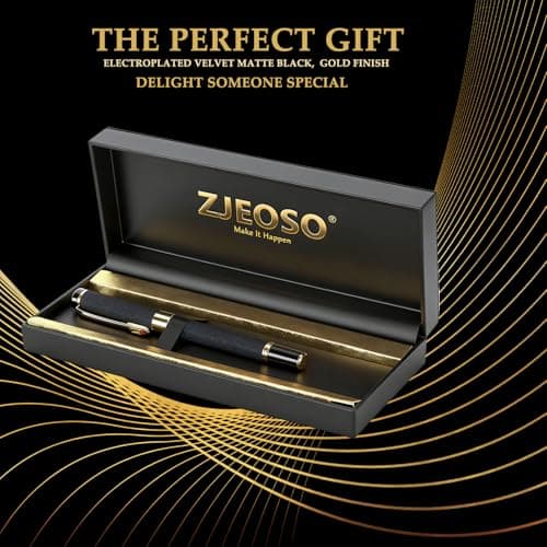 ZJEOSO Luxury Rollerball Pen | Fancy Writing Pen with Black Lacquer & Real Gold Plating | Executive Office Pen, Premium Gift Set for Men & Women | Nice Pens for Writing & Professional Use (Black) - Thumbnail 4