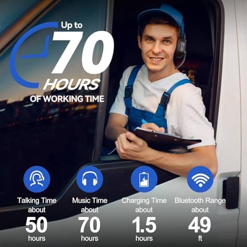 TECKNET Trucker Bluetooth Headset, Stable V5.2 & USB Dongle Connection, 70h Wireless Bluetooth Headsets with Mic and Mute, ENC Noise Canceling, Headset for Truck Drivers, Cell Phone, PC Comfort Office - Thumbnail 3