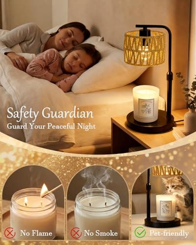 Candle Warmer Lamp, Timer Dimmable Candle Lamp, Adjustable Height and Brightness Candle Warmer, Boho Rattan Lampshade and 2 Bulbs, Suitable for Home Decor, Birthday Gifts for Women Mom (Black) - Thumbnail 3