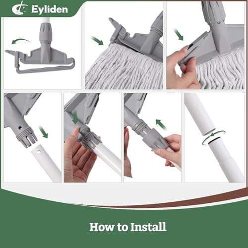 Eyliden Commercial Wet Mop with 2 Cotton Heads, Universal Clips, Heavy Duty Industrial String Mop for Floor Cleaning in Warehouse Garage Workshop Office Restaurant Hospital - Thumbnail 5
