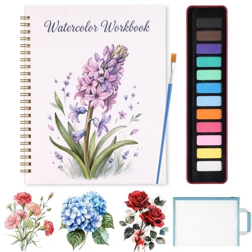 Zaoune Watercolor Workbook for Adults, 12 Water Colors Paint Art Crafts Painting Book Kit Gift for Beginners Hyacinth Flowers - Image 1