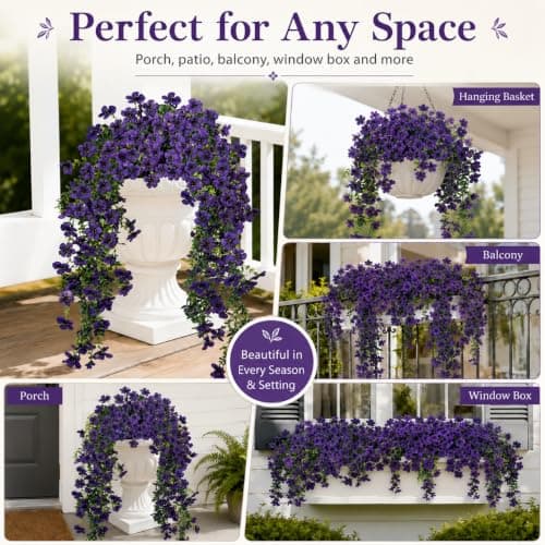 UV Resistant Artificial Hanging Flowers Outdoor Decor - 2 Pack Fake Hanging Plants with Silk Daisies for Spring Summer, No Fade Faux Flowers for Planter, Front Door, Porch, Patio, Garden, Yard - Thumbnail 3