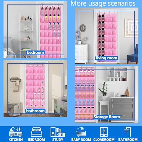 zebricolo over the door shoe organizer,2025 upgraded,35 Huge pockets,over door shoe organizer,Store size 13 shoes,shoe organizer,Strong material,hooks Suitable for various doors,pink shoe rack - Thumbnail 6