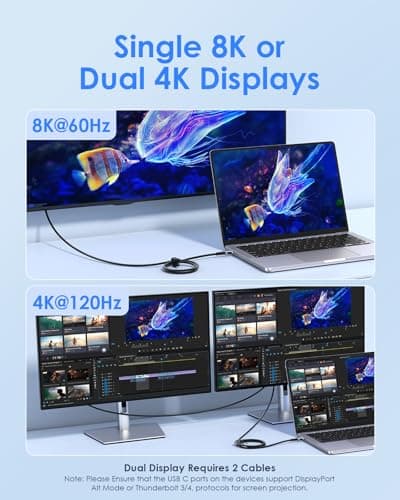 LENTION 2.3FT USB 4.0 Cable for Thunderbolt 4 240W Fast Charging USB C to USB C Cable, 40Gbps Data Transfer, 8K@60Hz Monitor Adapter, Dual 4K@120Hz USB4, for iPhone 17/16/15, MacBook Neo/Pro/Air - Thumbnail 2