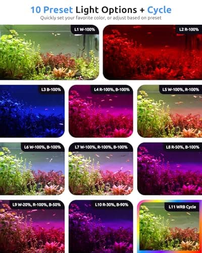 SEAOURA Aquarium Plant Growth Light for 48-54in Freshwater Tank, Full Spectrum LED Lights, 6H/8H/12H Timer, WRB 3 Channel Customizable, 10 Brightness & 11 Colors, Adjustable Bracket - 42W - Thumbnail 2