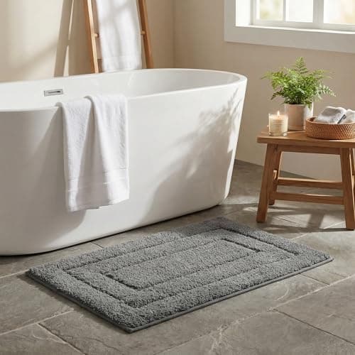 GRANNY SAYS Gray Bathroom Rugs Non Slip, Bath Mats for Bathroom, Super Soft and Water Absorbent, Microfiber Washable Bath Rugs for Bath Floor, Tub and Shower, 32" x 20", Dark Gray - Image 1