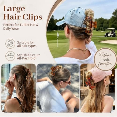 4 Pack Large Hair Clips for Women, 4.1 Inch Hat Claw Clips for Thick & Thin Hair, 2-in-1 Cute Hair Claw Clips Jaw Clips for Daily Use, Baseball Cap & Trucker Hat, Tortoise Shell (Patent Pending) - Thumbnail 5