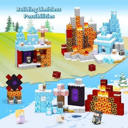 Hiwawind Magnetic Blocks Set, Ice Princess Castle & Lava Realm Fantasy World Building Toys, STEM Montessori Toys for 3 4 5 6 7 8 Year Old Boys Girls, Creative Birthday Gifts for Kids - Thumbnail 2
