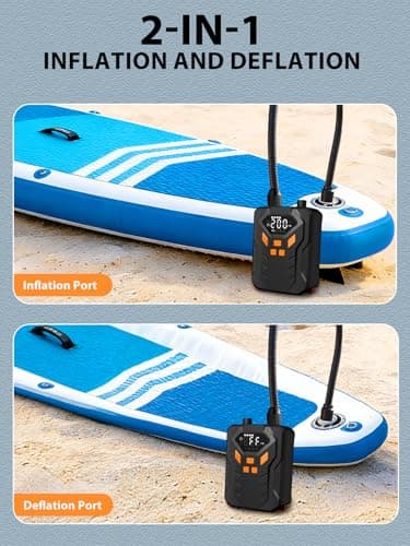 AIRSURE Electric Paddle Board Pump, 20PSI Portable Rechargeable SUP Air Pump, Dual Stage Inflation & Deflation, Auto-Off Air Compressor for Stand Up Paddle Boards, Surfing Kite, Tent, Boat, Kayaks - Thumbnail 6