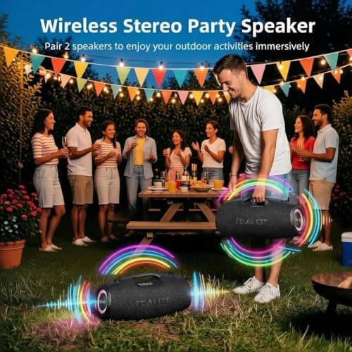 ZEALOT Portable Speakers Bluetooth Wireless, 120W Loud Waterproof Outdoor Speaker with Bass, Subwoofer, 40H Playtime, IP67, EQ, BT 5.3, LED Lights, for Camping Beach Party (Blue) - Thumbnail 3