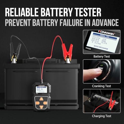 KONNWEI KW208 12V Car Battery Tester, Battery Load Tester Automotive 12V Alternator Starter Tester Digital Auto Battery Analyzer Charging Cranking System Tester for Car Truck Marine Motorcycle Boat - Thumbnail 4