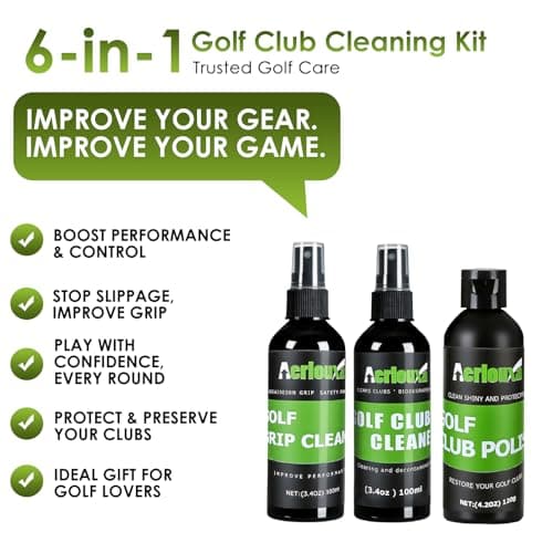 Aerlouxa 6-in-1 Golf Club Cleaning Kit - Club Cleaner, Grip Cleaner, Polish, Water-Spray Brush,Professional Golf Towel & Portable Bag | Restores Clubs, Removes Rust/Scratches, Renews Tackiness - Thumbnail 2