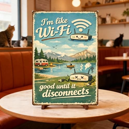 Im Like Wi Fi Good Until It Disconnects Tin Sign Funny Tech Humor Vintage Camping Metal Wall Decor Sarcastic Quote Rustic Plaque Office Cabin Camper Lake Gift 8x12 Inch - Thumbnail 3