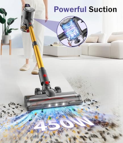 Cordless Vacuum Cleaner, 45Mins Vacuum Cleaners for Home with LED Display, Stick Vacuum Cordless Rechargeable, Wall-mounted Charging, Wireless Vacuum for Home Pet Hair, Carpet, Hardwood Floor - Thumbnail 4