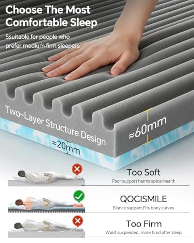 Qocismile Queen Mattress Topper,Gel Memory Foam Mattress Topper 3 inch Queen Size Bed Topper,High Density Firm Mattress Pad,Bamboo Rayon Cover Removable,Non-Slip & Zipper,Elastic Straps Fits 6"-21" - Thumbnail 2