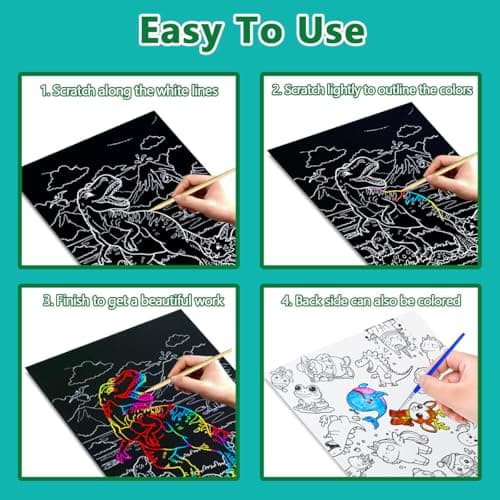 BAOXUE Rainbow Scratch Paper Art Set - Scratch Coloring Book for Kids Ages 4-8, Christmas Crafts, Stocking Stuffers - Thumbnail 6