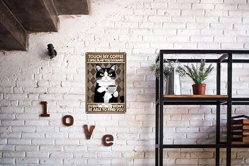 Carastora Vintage Coffee Bar Decor Sign – Black and White Cat Metal Wall Art with Humorous and Sarcastic Quote – Funny Tin Sign for Kitchen, Cafe – 8x12 Inch - Thumbnail 2
