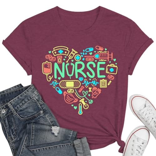 Nurse Shirts for Women Cute Nurses Life Tshirt Ladies Heart Nurse Short Sleeve Tee Tops - Image 1