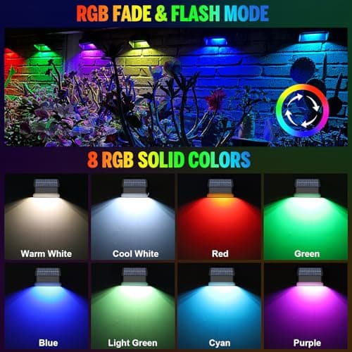Yivsen Solar Fence Lights, Warm White & RGB Fence Lights Outdoor Step Lights Outdoor Waterproof LED Solar Lighting for Outside, Backyard, Patio, Deck, Stair Handrail, Pool and Wall(8 Pack,Black) - Thumbnail 6