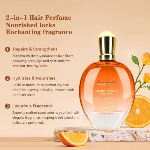 EASYWELL Hair Perfume for Women, Christmas Gift Birthday Gifts for Mom and girls, Leave In Conditioner Spray with Vitamin B5, Hair Care Fragrance, Hair Oil Mist, Citrus, 2.5 fl oz - Thumbnail 2