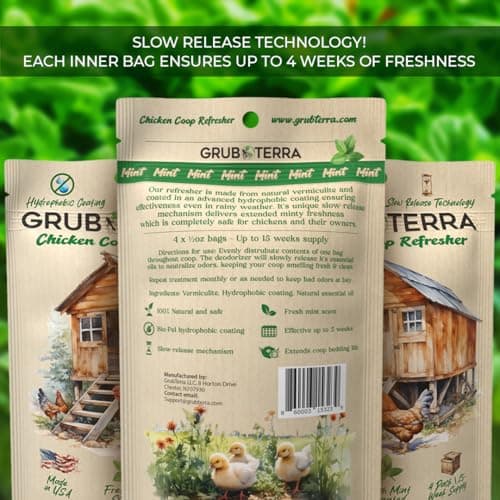 GrubTerra Chicken Coop Odor Eliminator, Coop Refresher & Litter Deodorizer – Zero Odor Neutralizer for Chicken Bedding, Sand, Nesting Pads & Runs - Mint Scent - Thumbnail 5