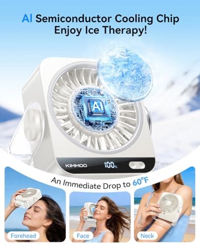 KIMMOO USB Desk Fan for Bedroom, 199 Speeds Turbo Airflow, Portable Fan with Ice Cooling, Digital Display Quiet Table Fan, 270° Rotating Small Rechargeable Battery Desktop Fans for Home Office (White) - Thumbnail 2