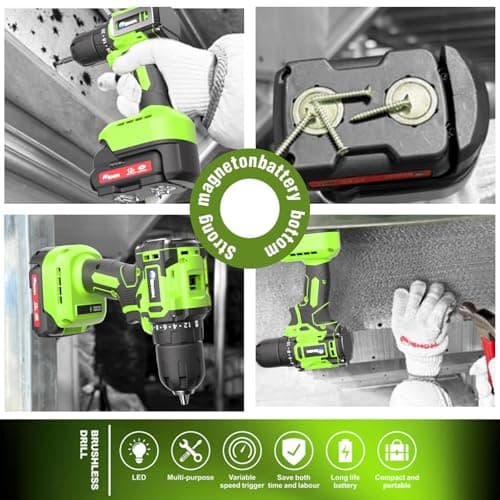 Brushless Cordless Drill Set,12V Power Drill Set with Battery and Charger, Electric Driver/Drill Bits, 3/8'' Keyless Chuck,20+1 Torque Setting, 300 inch-lbs, with LED Electric Drill Set - Thumbnail 2