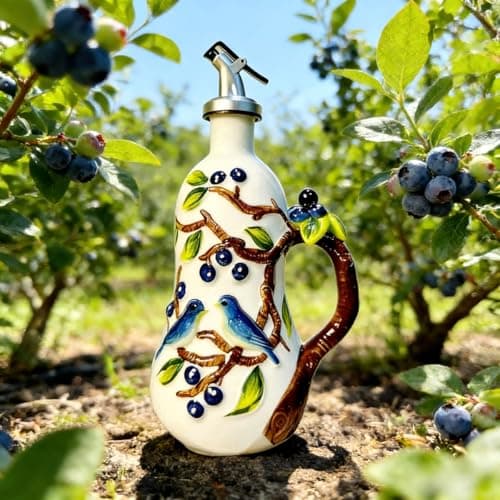 Hand-Painted Ceramic Relief Olive Oil Bottle Dispenser, with Handle Decorative Olive Oil Dispenser Bottle, Kitchen Ceramic Oil Vinegar Bottle Seasoning Bottle with Stainless Steel Spout & Funnel - Thumbnail 4