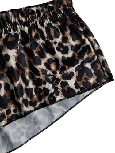 Rigeri Satin Lingerie Cami Pj Sets For Women Lace Bralette Black Leopard S - Thumbnail 3