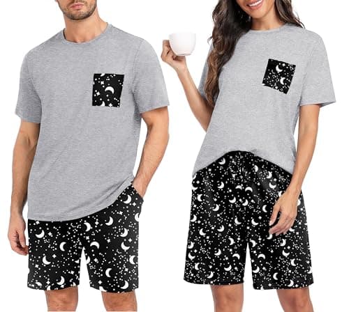 PrinStory Women's Pajama Sets - Soft Comfort Pjs Loose Fit Classic Crewneck Tops with Bottoms Loungewear Sleep Set Black Star Moon S - Image 1