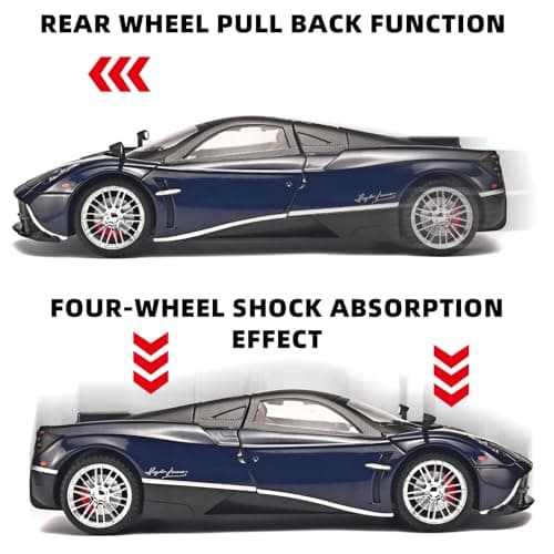 RZAPE Car Toys for Boys 1 18 Scale Diecast Cars Compatible for Pagani Huayra Dinastia Model Car Kits Collection,Metal Pull Back Cars with Light and Sound,Toy Cars for Boys Age 4-7（Blue） - Thumbnail 6