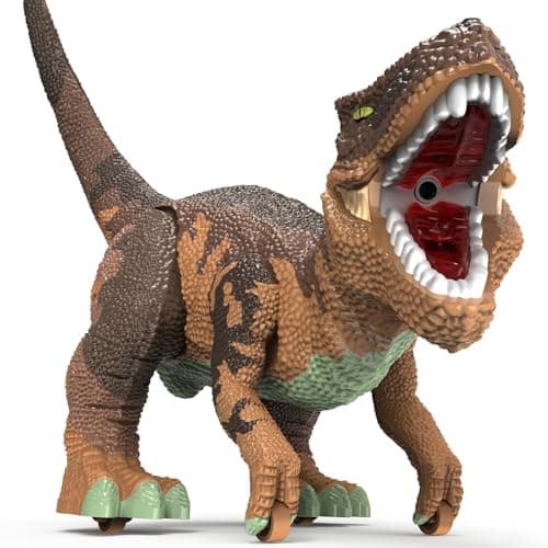 JOYBLI Large Dinosaur Toys for Kids 3-9, Big Dinosaur Tyrannosaurus rex Figure Toy Belly Storage, Gliding Wheels, Lights Sounds & Mist Spray – T-Rex That eats Toy for Boys Gift.. (Dark Blue) (Brown)