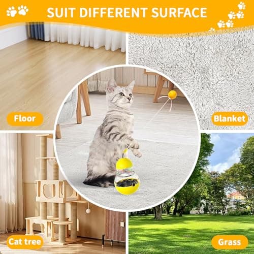 COSOWO Cat Interactive Toys Engaging Wand, Slow Food Treat Dispenser, and Tumbler Design for Indoor Cats Durable, Non-Toxic, Ideal for Exercise and Boredom Relief Gift for Kitten, Yellow - Thumbnail 6