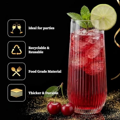 GuanQiao 24 Pack Stemless Plastic Champagne Flutes, 9oz Ribbed Disposable Champagne Glasses, Heavy Duty Shatterproof Mimosa Glasses for Wine Tasting, Wedding, Bridal Shower, Party Supplies, Birthday - Thumbnail 3