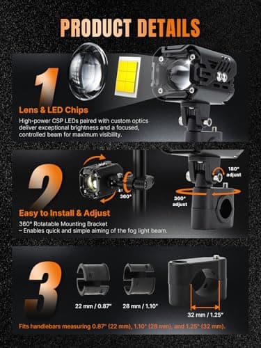 Oumurs Motorcycle LED Fog Lights 80W Auxiliary Driving Spotlights White Amber Fog Lights Dual Color Strobe With Mount Brackets 8000LM Off Road Work Lights Compatible With Motorcycle ATV UTV Truck - Thumbnail 5