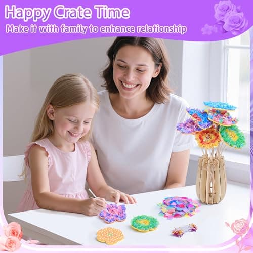 MPQMPQ Poke in Flower Art Bouquet Kit, 800+PCS Fabric Bouquets Toys with 8 Flowers & 2 Butterflies & 1 Wooden Vase, DIY Flower Making kit, Arts and Crafts for Kids Ages 6-12, Girl Birthday Gift Ideas - Thumbnail 3