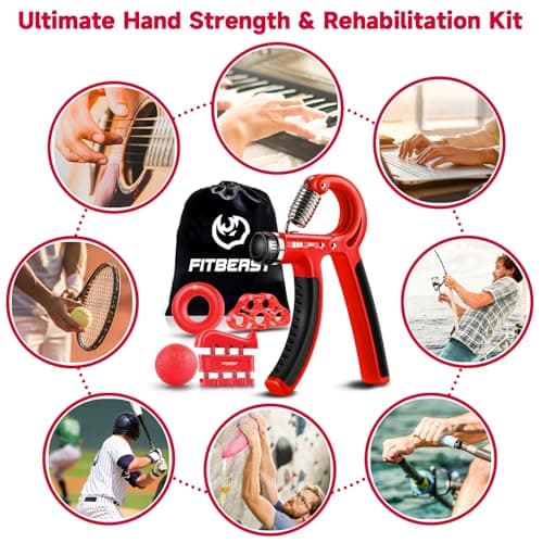 FitBeast Grip Strengthener Forearm Strengthener Hand Grips Strengthener Kit - 5 Pack Adjustable Resistance (Red) - Thumbnail 5