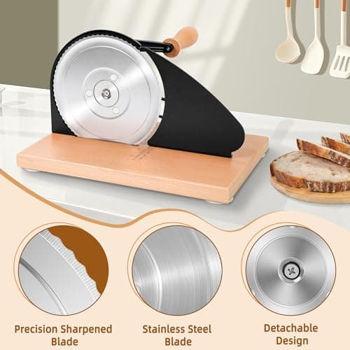 CAWIU Upgraded Manual Bread Slicer for Homemade Sourdough Bread - Adjustable Thickness Bread Cutter with Hand Crank, Suction Cups, Slicing Guide, Scale Line & Cover, for Perfect Even Slices (Black) - Thumbnail 4